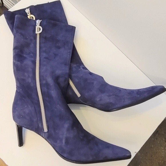 Dibrera by Paolo Zanoni Purple Suede Stiletto Mid-Calf Boot Sz 37 - Picture 1 of 8